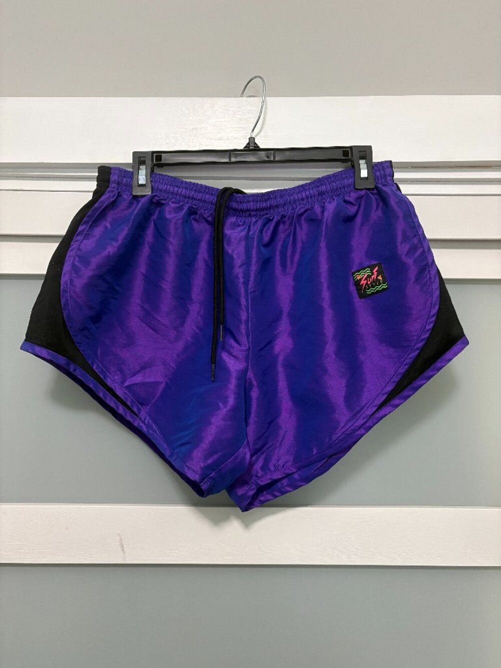 Vintage Ladies Surf Style Retro Athletic Running Shorts Purple Iridescent sz XL